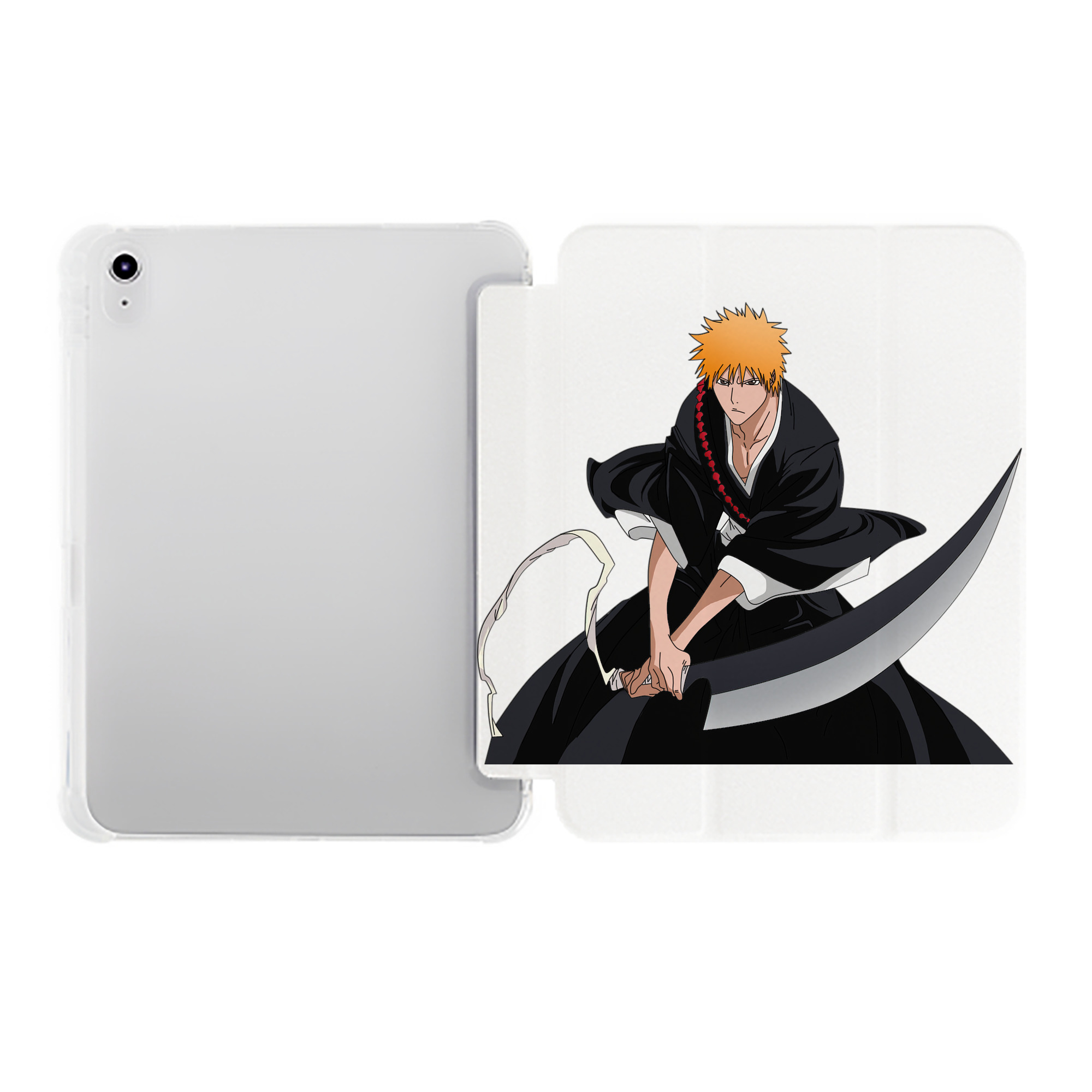 （画像用） ブリーチ 黒崎一護（くろさき いちご）BLEACH Kurosaki Ichigo IPad ケース ペン収納付き 三つ折りスタンド PUレザー×シリコン 対応機種9.5/10.5/10.9インチ